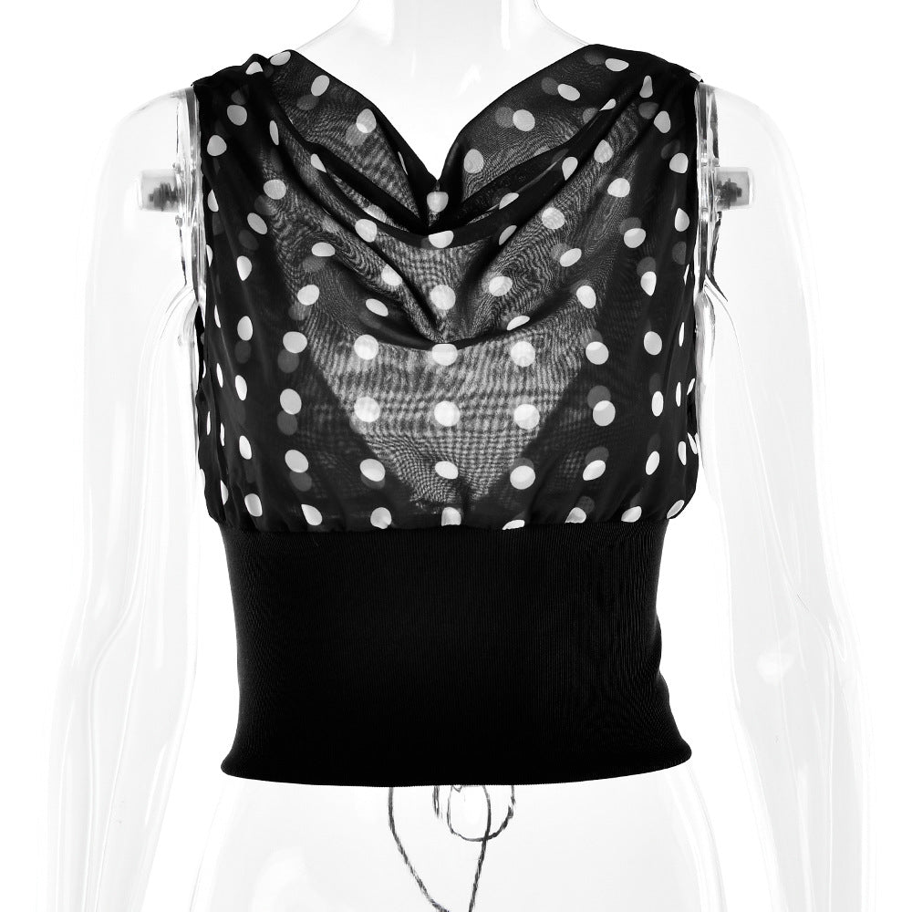 Polka Dot One-Shoulder Chiffon Crop Top