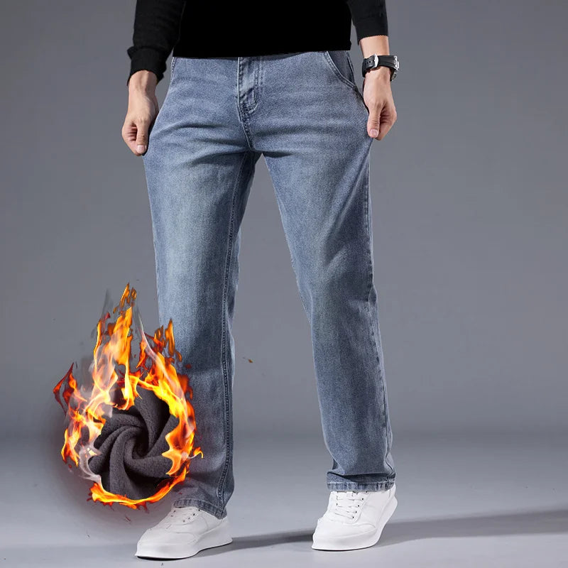 High Quality Men's Winter Warm Fleece Lined Jeans