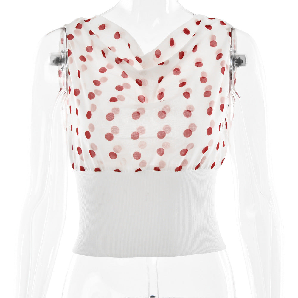 Polka Dot One-Shoulder Chiffon Crop Top